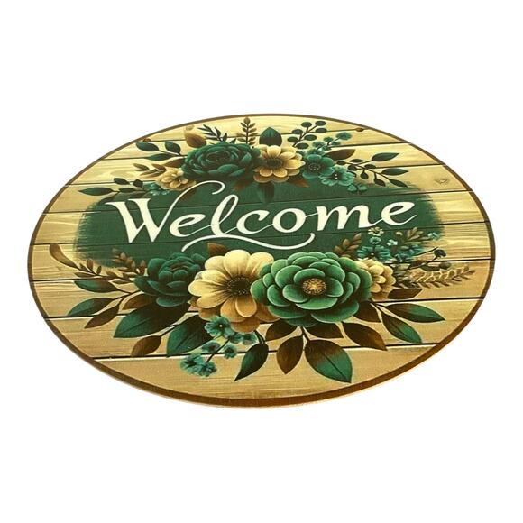 Welcome Sign 8” Round Rustic Farmhouse Floral Door Hanger Wall Home Décor - Picture 2 of 4